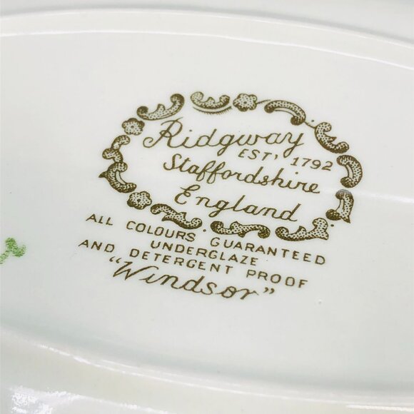 Vintage 60s RIDGWAY England Green Windsor Tapestry Gravy Boat with Underplate - Picture 8 of 10